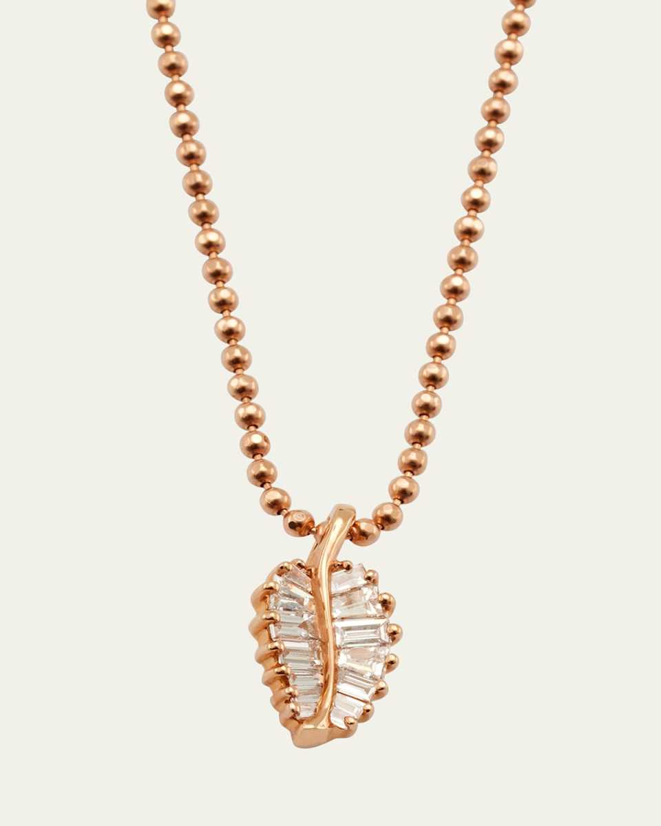 18k Rose Gold Diamond Baguette Palm Leaf Necklace